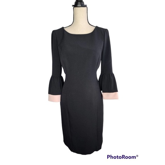 Lauren Ralph Lauren Pink Trim Bell Sleeve Black Dress Women's Size 10 - Picture 1 of 11